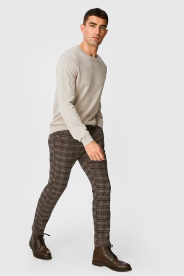 Uomo - Pantaloni chino - tapered fit - LYCRA® - quadretti - grigio-marrone