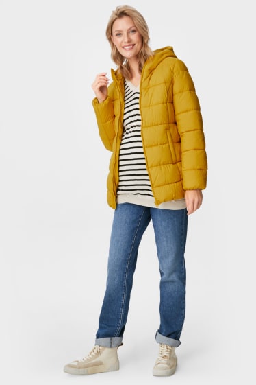 Femmes - Veste matelassée de grossesse à capuche avec empiècement porte-bébé - jaune