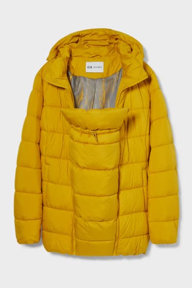 Femmes - Veste matelassée de grossesse à capuche avec empiècement porte-bébé - jaune