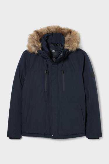 Clockhouse homme - CLOCKHOUSE - veste à capuche et garniture en fausse fourrure. - bleu foncé