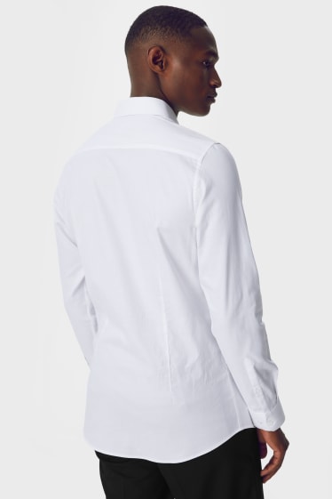 Hommes - Chemise de bureau - body fit - col cutaway - flex - blanc-chiné