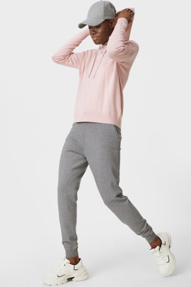 Damen - Feinstrick-Jogginghose - grau-melange