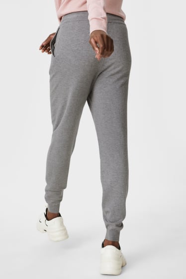 Damen - Feinstrick-Jogginghose - grau-melange