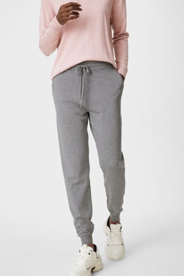 Damen - Feinstrick-Jogginghose - grau-melange