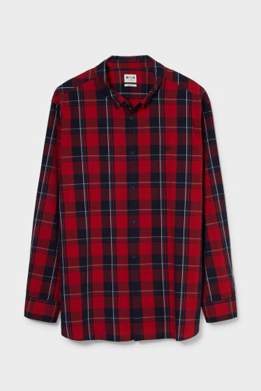 Men XL - MUSTANG - shirt - regular fit - button-down collar - check - red / dark blue
