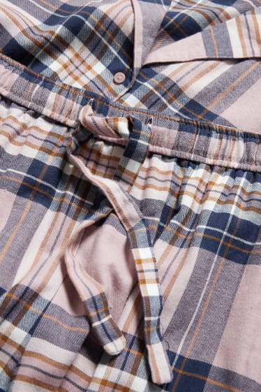 Dames - Flanellen pyjama - geruit - donker rose