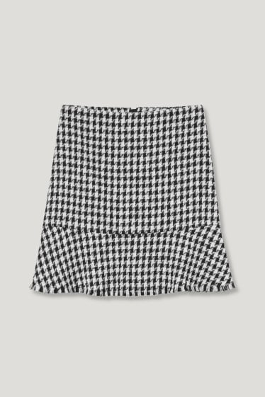 Women - Bouclé skirt - check - black / white