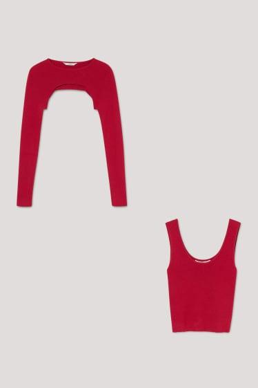 Exclusiv online - Tricou cu mânecă lungă - 2 piese - bordo