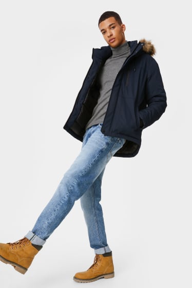 Clockhouse homme - CLOCKHOUSE - veste à capuche et garniture en fausse fourrure. - bleu foncé