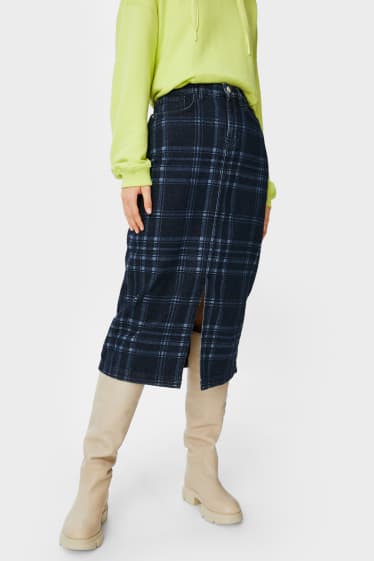 Damen - Jeansrock - kariert - blau  / dunkelblau