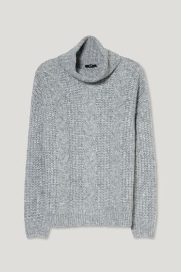Damen - Rollkragenpullover - recycelt - grau-melange