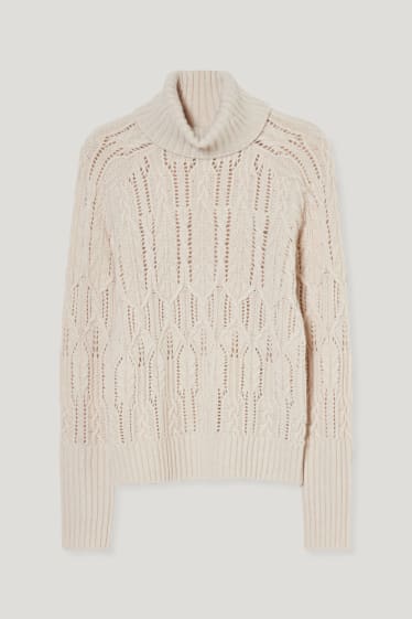 Damen - Rollkragenpullover mit Kaschmir - hellbraun