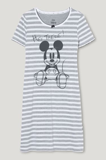 Women - Nightshirt - striped - Mickey Mouse - gray