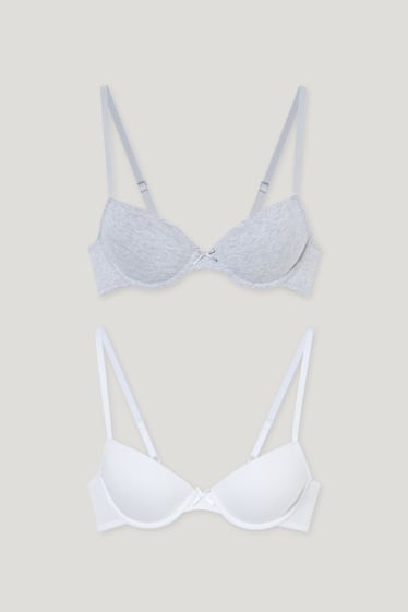 Mujer - Pack de 2 - sujetador con aros - DEMI - con relleno - blanco / gris