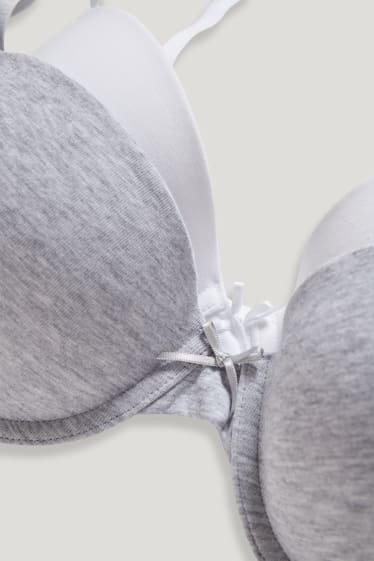 Mujer - Pack de 2 - sujetador con aros - DEMI - con relleno - blanco / gris