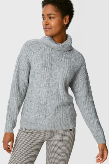 Damen - Rollkragenpullover - recycelt - grau-melange