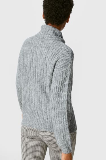 Damen - Rollkragenpullover - recycelt - grau-melange