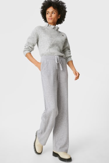 Women - Cashmere trousers - straight fit - gray-melange
