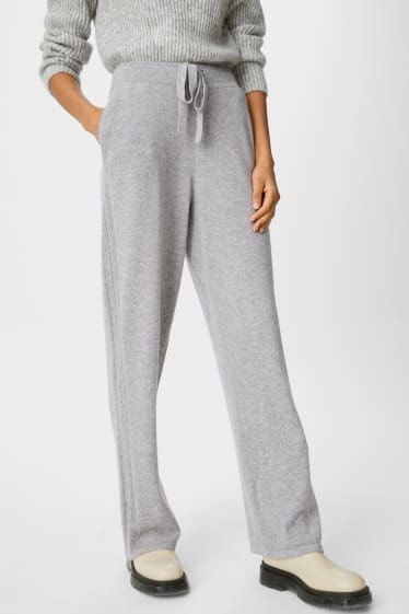 Women - Cashmere trousers - straight fit - gray-melange