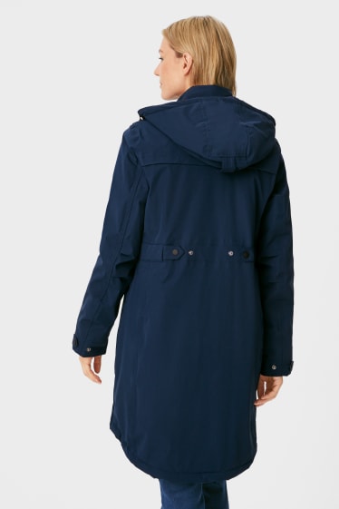 Dámské - Těhotenská funkční bunda s kapucí - nosící - tmavomodrá