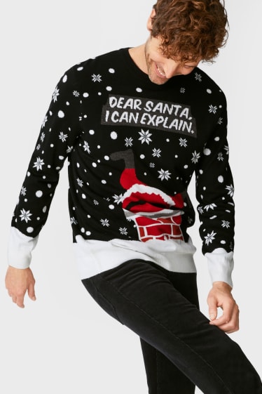 Herren - Weihnachtspullover - Weihnachtsmann - schwarz