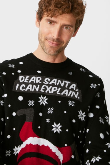 Herren - Weihnachtspullover - Weihnachtsmann - schwarz