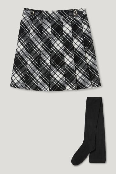 Dívčí - Souprava - flanelová sukně a punčochové kalhoty - 2dílná - černá