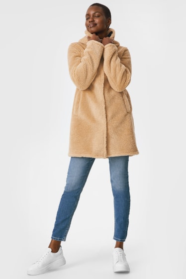 Donna - Cappotto di ecopelliccia con cappuccio - marrone chiaro