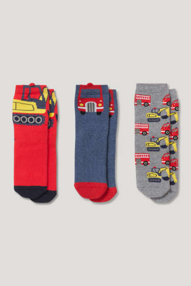 Garçons - Lot de 3 paires - chaussettes - rouge / gris