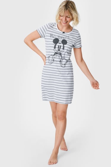 Women - Nightshirt - striped - Mickey Mouse - gray