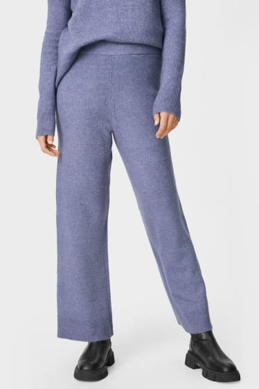 Damen - Basic-Strickhose - Relaxed Fit - blau-melange