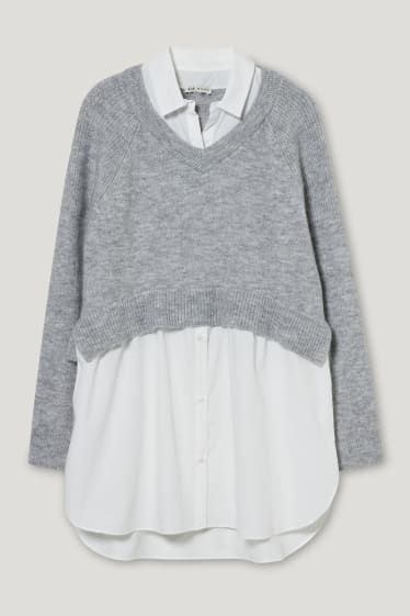Donna - Pullover premaman - effetto 2 in 1 - grigio chiaro melange