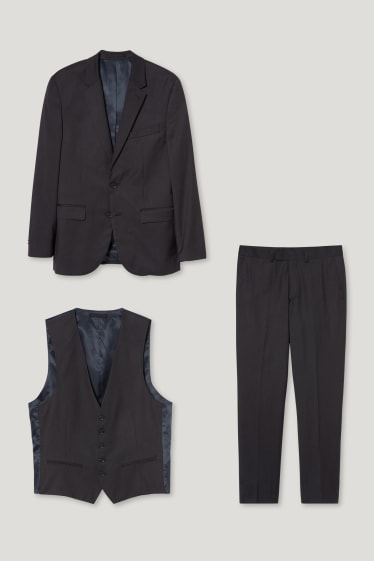 Herren - Anzug mit Weste - Regular Fit - Stretch - 3 teilig - schwarz