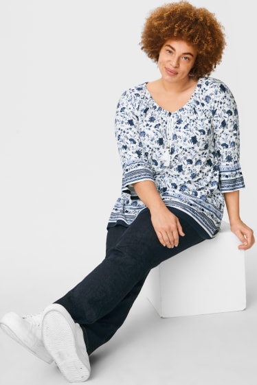 Dames - Longsleeve - gebloemd - wit
