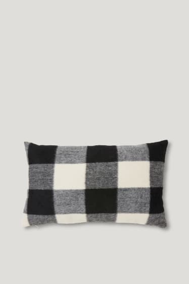 Kobiety - Flanelowa poduszka - w kratę - 50 x 30 cm - czarny / biały