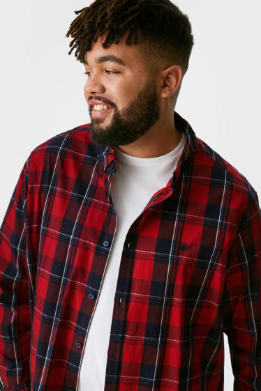Men XL - MUSTANG - shirt - regular fit - button-down collar - check - red / dark blue
