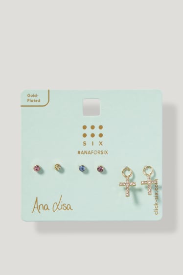 Donna - SIX - set - orecchini a bottone - dorati - 6 pezzi - oro