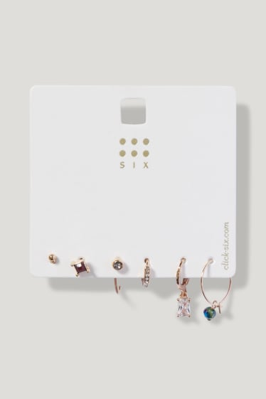 Donna - SIX - set - orecchini a bottone e orecchini creoli - 6 pezzi - oro