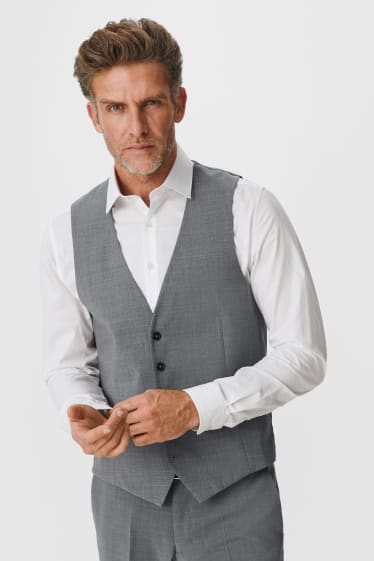 Pánské - Oblekové vesta - slim fit - Flex - směs střižné vlny - LYCRA® - šedá-žíhaná