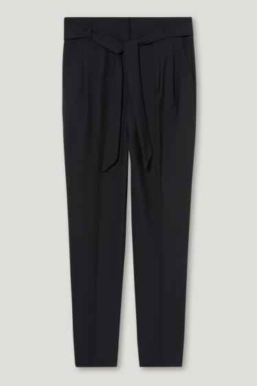 Women - Paper bag trousers - slim fit - black