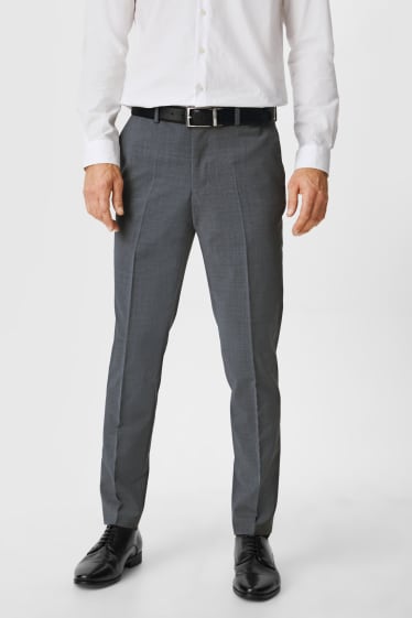 Pánské - Oblekové kalhoty - slim fit - Flex - směs střižné vlny - LYCRA® - šedá-žíhaná