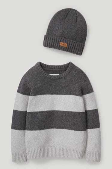 Toddler Boys - Set - Pullover und Mütze - 2 teilig - grau-melange