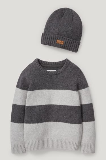 Toddler Boys - Set - Pullover und Mütze - 2 teilig - grau-melange