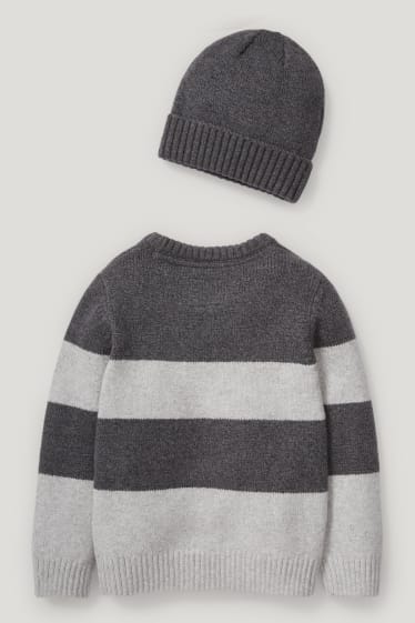 Toddler Boys - Set - Pullover und Mütze - 2 teilig - grau-melange