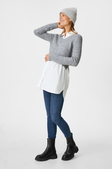 Donna - Pullover premaman - effetto 2 in 1 - grigio chiaro melange