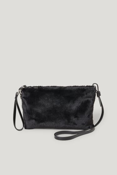 Women - Faux fur shoulder bag - black