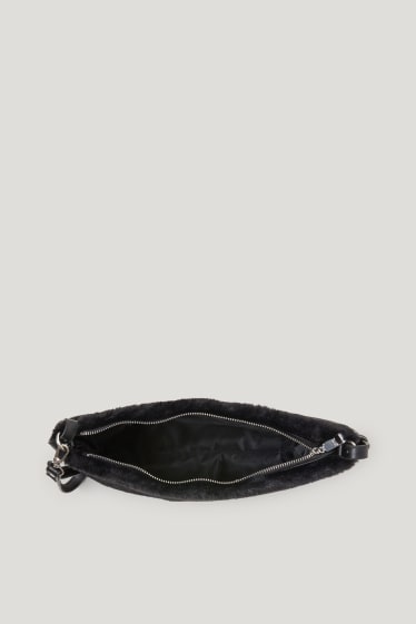 Women - Faux fur shoulder bag - black