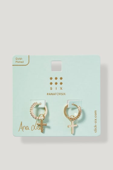 Donna - SIX - set - orecchini a cerchio - dorati - 2 pezzi - oro
