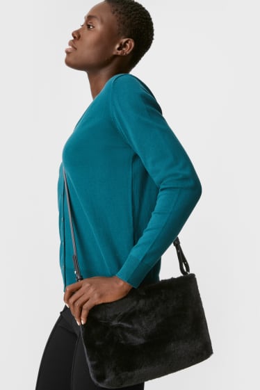 Women - Faux fur shoulder bag - black