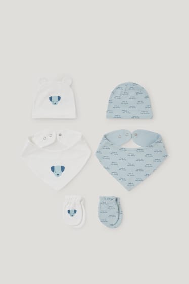 Baby Boys - 2 căciuli, 2 eșarfe triunghiulare și 2 perechi de mănuși antizgâriere pentru bebeluși - albastru deschis